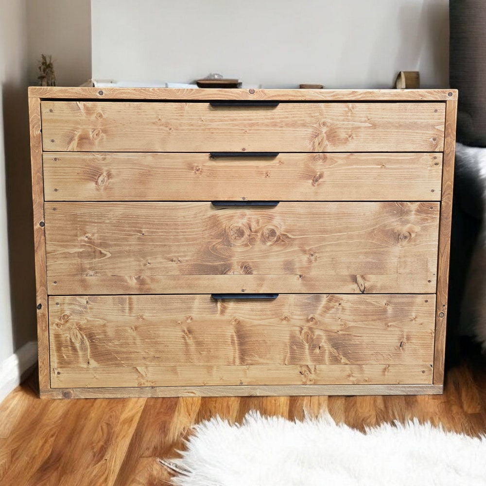 Farmhouse style chest of soft close drawers pull handles solid reclaimed wood dresser tv stand sideboard storage solution rustic cabinet - Image 8
