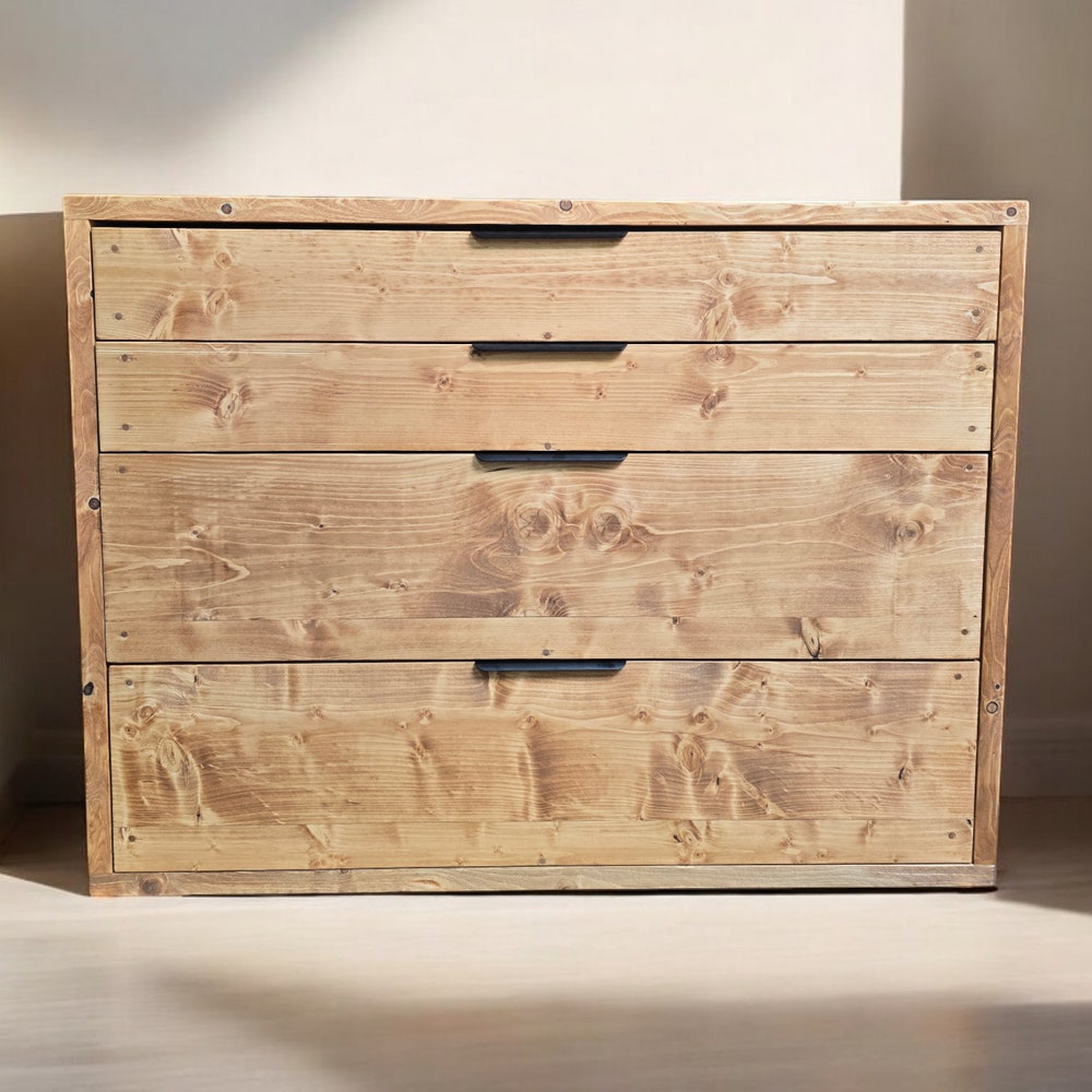 Farmhouse style chest of soft close drawers pull handles solid reclaimed wood dresser tv stand sideboard storage solution rustic cabinet - Image 4