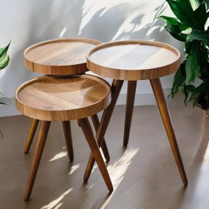 Mid Century Modern Nesting Coffee Tables Set of 3 – Handmade Wooden Side Tables for Living Room & Housewarming Gift