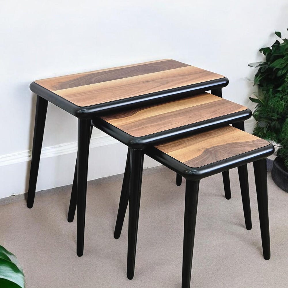 Nest of Tables Set of 3 Walnut Solid Wood Nesting Side Tables Modern Farmhouse Coffee & End Table Set - Image 4
