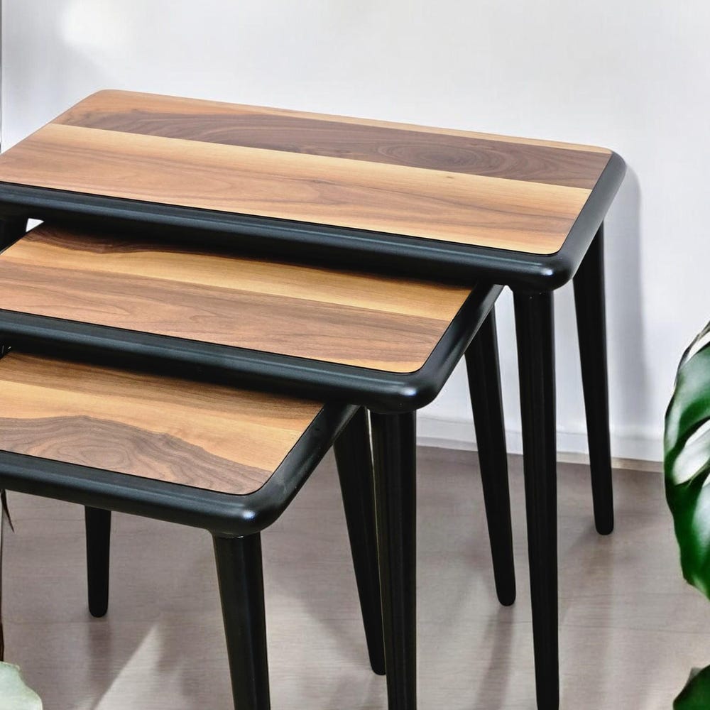 Nest of Tables Set of 3 Walnut Solid Wood Nesting Side Tables Modern Farmhouse Coffee & End Table Set - Image 7
