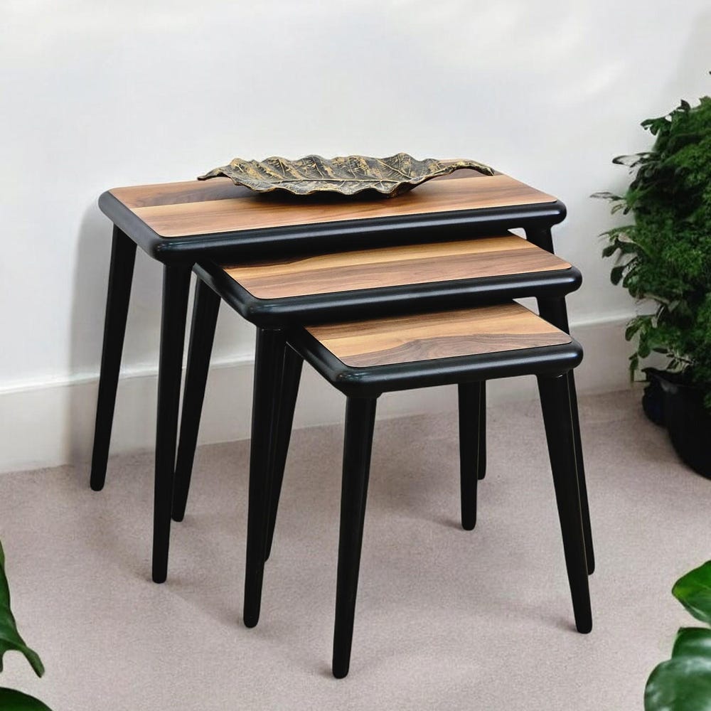 Nest of Tables Set of 3 Walnut Solid Wood Nesting Side Tables Modern Farmhouse Coffee & End Table Set - Image 8