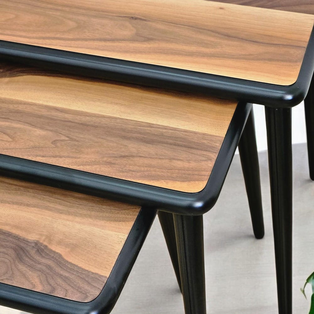 Nest of Tables Set of 3 Walnut Solid Wood Nesting Side Tables Modern Farmhouse Coffee & End Table Set - Image 6