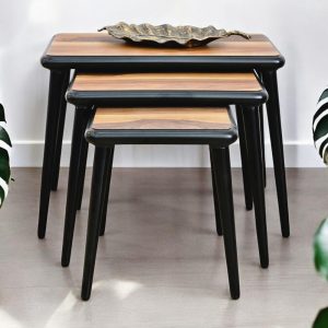 Nest of Tables Set of 3 Walnut Solid Wood Nesting Side Tables Modern Farmhouse Coffee & End Table Set