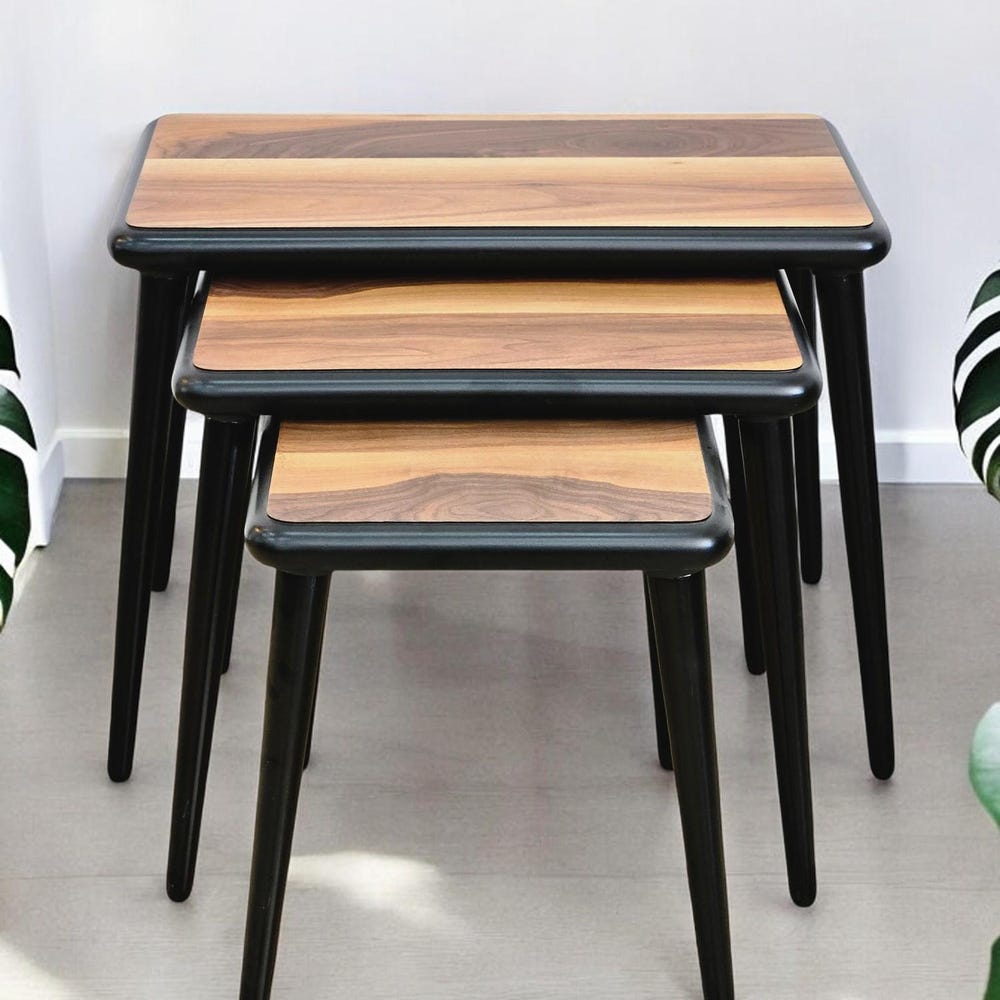 Nest of Tables Set of 3 Walnut Solid Wood Nesting Side Tables Modern Farmhouse Coffee & End Table Set - Image 9