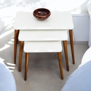 Rustic Nesting Coffee Tables Set of 3 – Mid Century Modern Walnut Side Tables, Minimalist Furniture for Living Room Decor