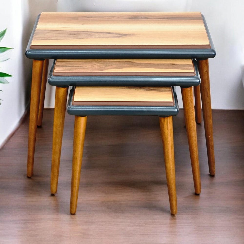 Wooden Nesting Coffee Tables Set of 3, Rustic Solid Wood End & Coffee Tables, Modern Minimalist Living Room Furniture - Image 6