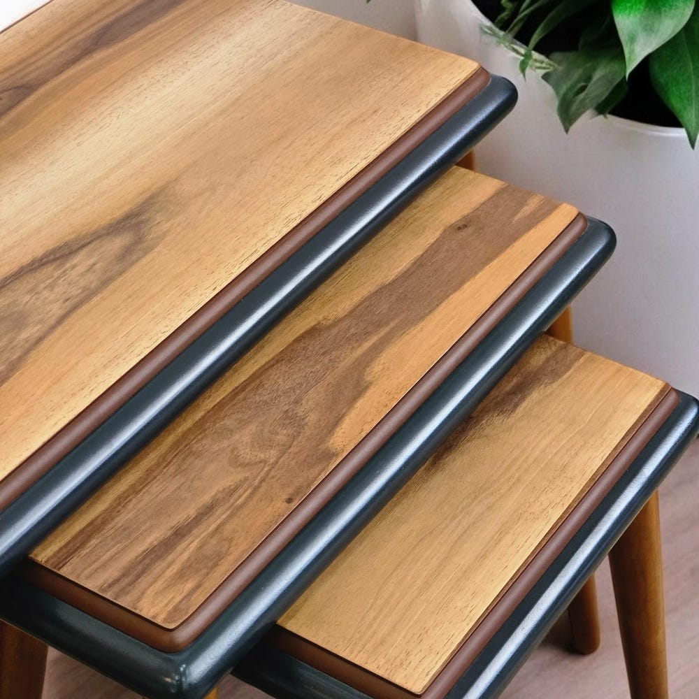 Wooden Nesting Coffee Tables Set of 3, Rustic Solid Wood End & Coffee Tables, Modern Minimalist Living Room Furniture - Image 8