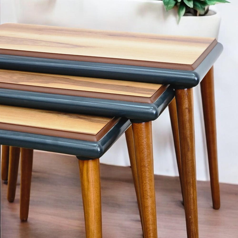 Wooden Nesting Coffee Tables Set of 3, Rustic Solid Wood End & Coffee Tables, Modern Minimalist Living Room Furniture - Image 9