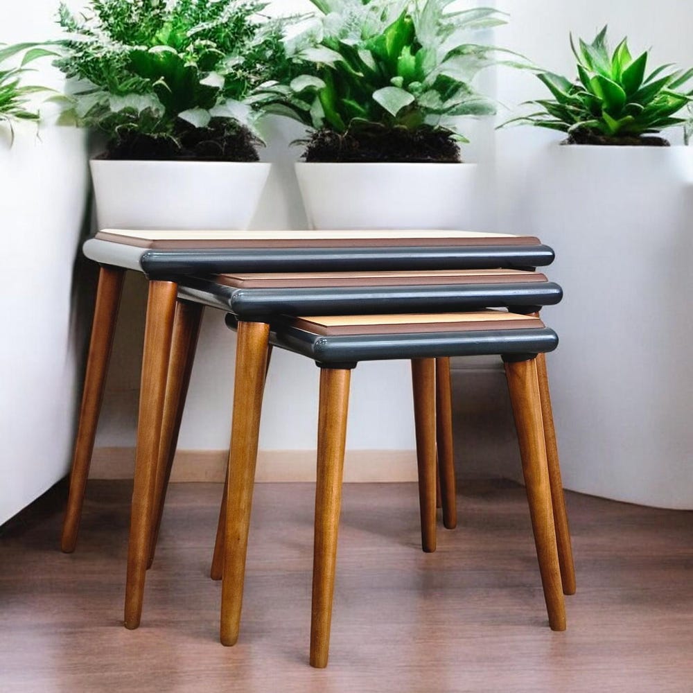 Wooden Nesting Coffee Tables Set of 3, Rustic Solid Wood End & Coffee Tables, Modern Minimalist Living Room Furniture - Image 5