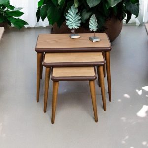 Nesting Coffee Table Set of 3 Walnut, Modern Living Room & Side Tables, Unique End Table Set for Home Decor