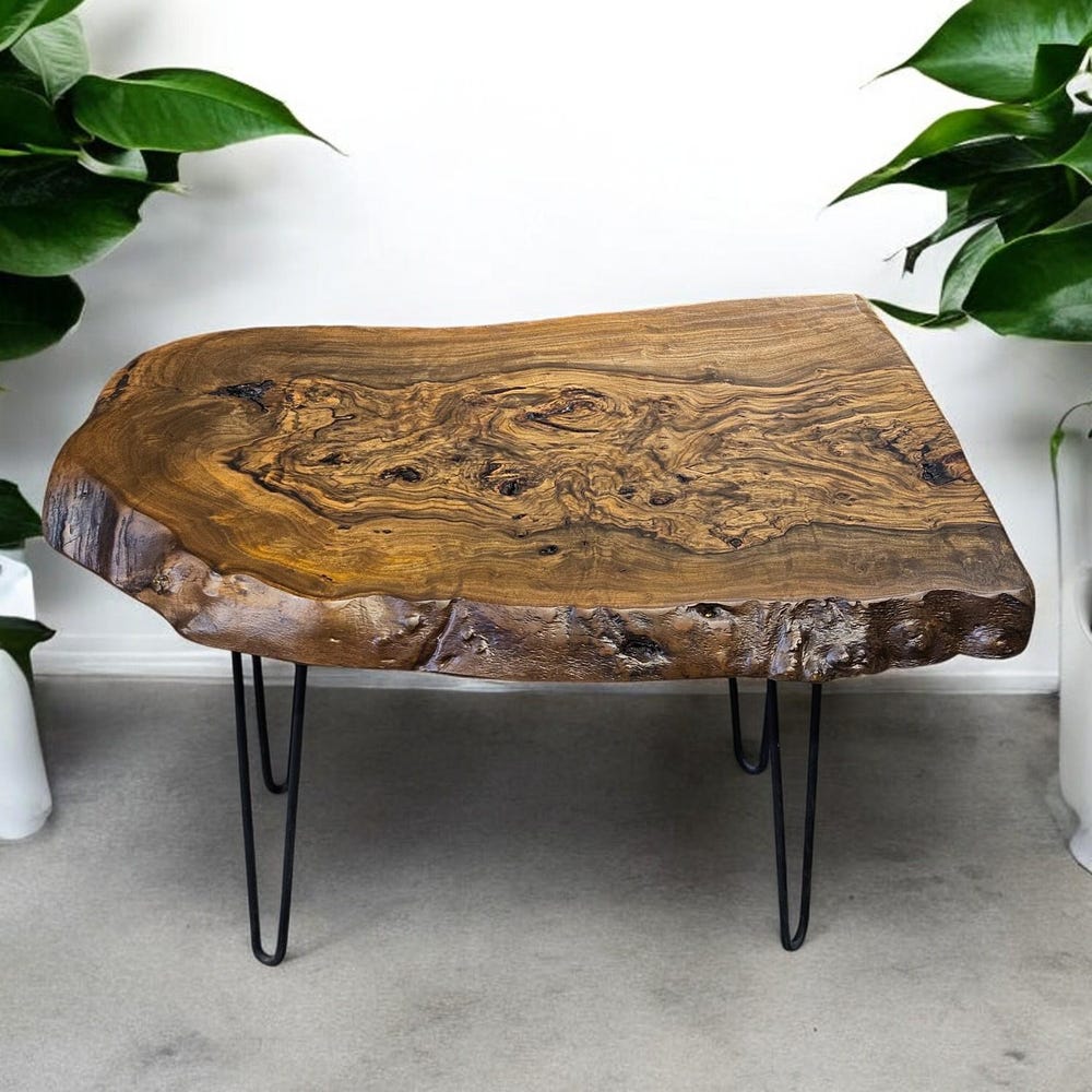 Live Edge Walnut Coffee Table - Rustic Round Wood Side Table, Handcrafted Unique Rustic Side Tables for Living Room - Image 4
