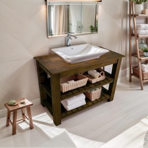 Handmade Modern Bathroom Vanity, Rustic Single Sink Vanity, Unique Farmhouse Vanity, Vanity With Shelf, Counter Top Wood Table