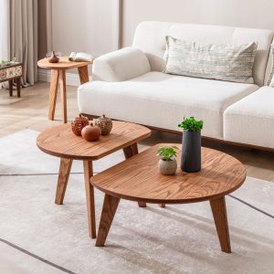 Oak Coffee Table Set of 3, Round Coffee Table, Wooden Coffee Table, Low Coffee Table, Nesting Table, Side Table, Minimalist Coffee Table Set