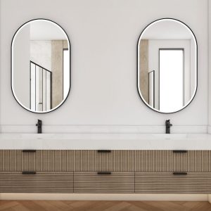 Floating  Bathroom vanity with grooves  Teak , Walnut or Oak