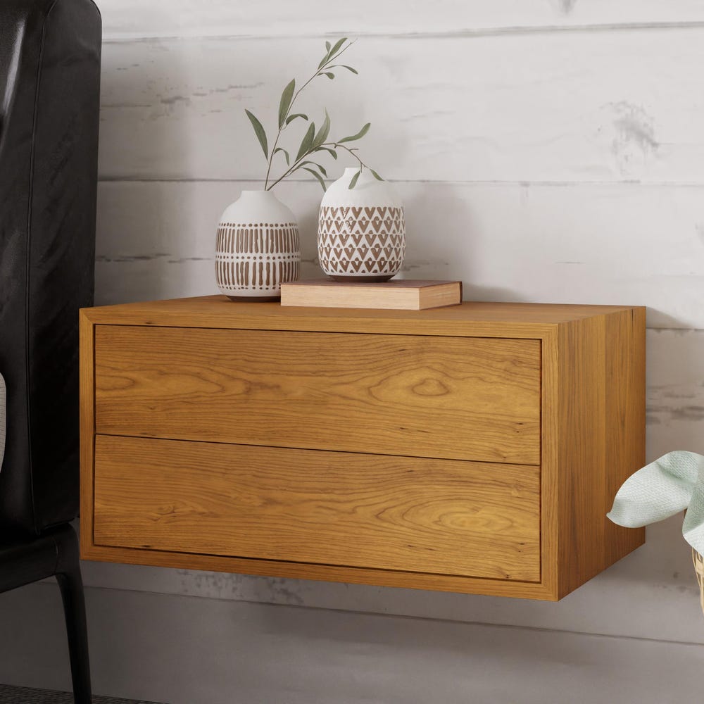 Floating Nightstand with Double Drawers in Solid Cherry - Image 2