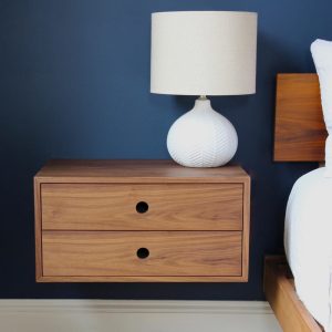 Floating Nightstand with Double Drawers in Walnut / Mid Century Modern Bedside Table
