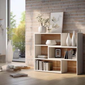 White Low Bookshelf - Modern Melamine Wood Bookcase - Unique Design Small Bookshelves - Handcrafted Furniture for Stylish Home