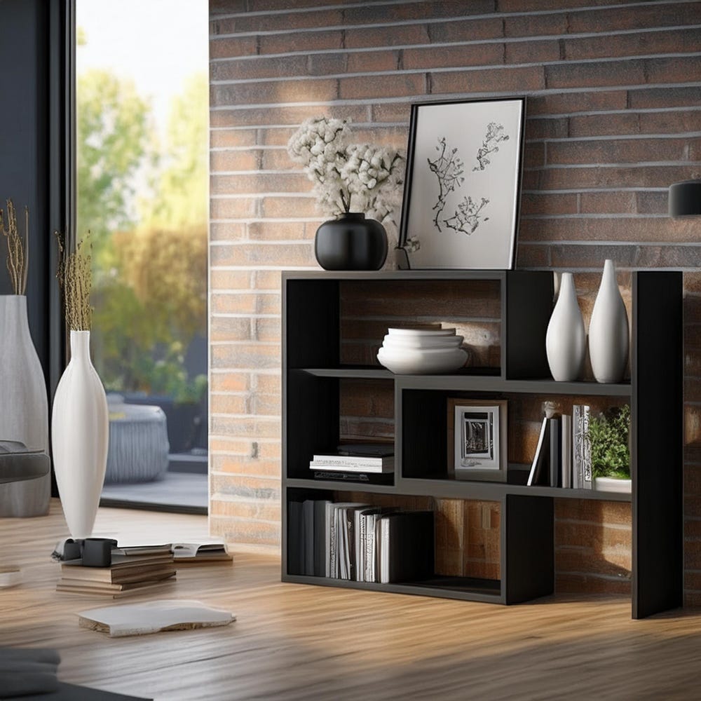 White Low Bookshelf - Modern Melamine Wood Bookcase - Unique Design Small Bookshelves - Handcrafted Furniture for Stylish Home - Image 2