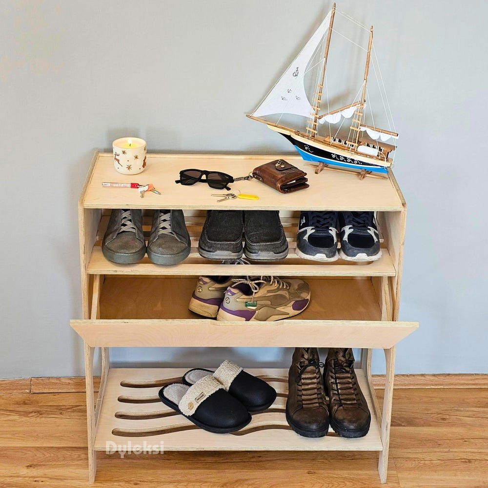 Wooden Shoe Cabinet with Extra Storage | Minimalist Entryway Shoe Shelf | Flip-Down Entryway Organizer | Modern Shoe Rack | Shoe Organizer - Image 3