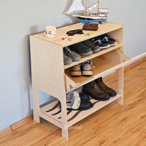 Wooden Shoe Cabinet with Extra Storage | Minimalist Entryway Shoe Shelf | Flip-Down Entryway Organizer | Modern Shoe Rack | Shoe Organizer