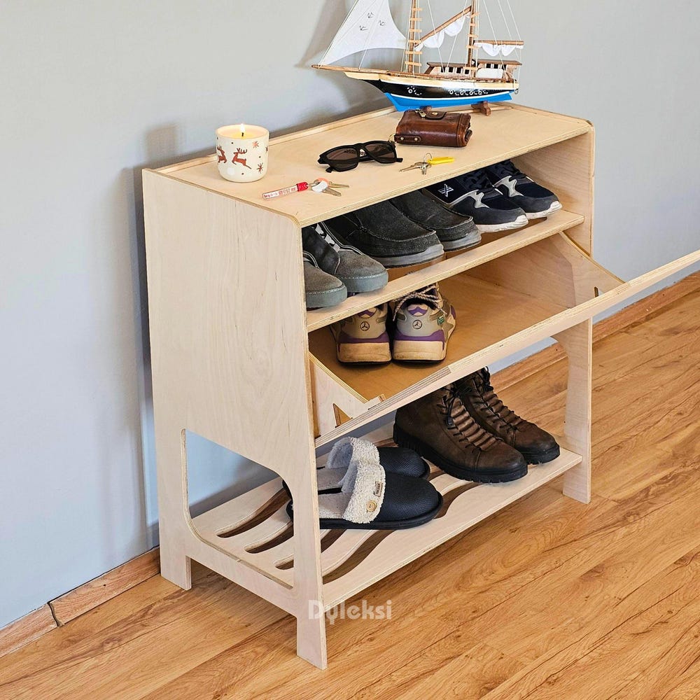 Wooden Shoe Cabinet with Extra Storage | Minimalist Entryway Shoe Shelf | Flip-Down Entryway Organizer | Modern Shoe Rack | Shoe Organizer