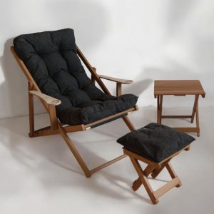 Premium Wooden Patio Chair with Armrest, Adjustable Garden Sun Lounger, Comfortable Outdoor Deck Chair, Balcony Chair, Foldable Wooden Chair