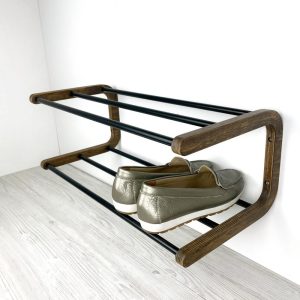 Wall Mount Shoe Rack for Small Spaces | 2 Tier Shoe Shelf for Entryway | Hallway Shoes Storage Organizer