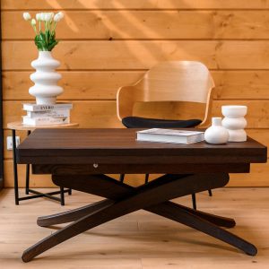 Extendable Transformer Table | 3-in-1 100% Wooden Table | Adjustable Height | Multifunctional Coffee & Dining Table | Brown (Walnut) Finish