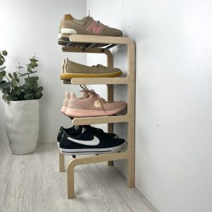 4 Tier Narrow Vertical Shoe Stand | Small Tower Shoe Shelf Rack | Wooden Shoes Organizer for Entryway