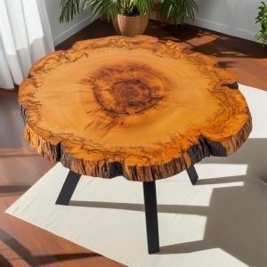 Round Live Edge Coffee Table, Wooden Coffee Table, Cypress Coffee Table, Unique Coffee Table