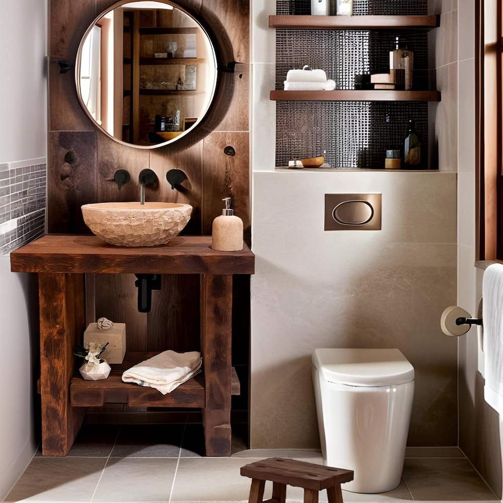 Custom Handmade Rustic Wooden Bathroom Vanity - Farmhouse Style Sink Shelf with Live Edge Reclaimed Handcrafted cabinet Wood Country Style - Image 3