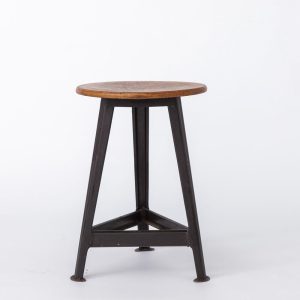 Vintage Rowan Industrial Stool (1940s-50s) – Solid Beech & Black Metal Frame
