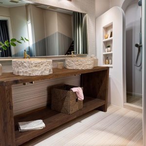 Custom Handmade Rustic Wooden Bathroom Vanity - Farmhouse Style Sink Shelf with Live Edge Reclaimed Handcrafted cabinet Wood Country Style