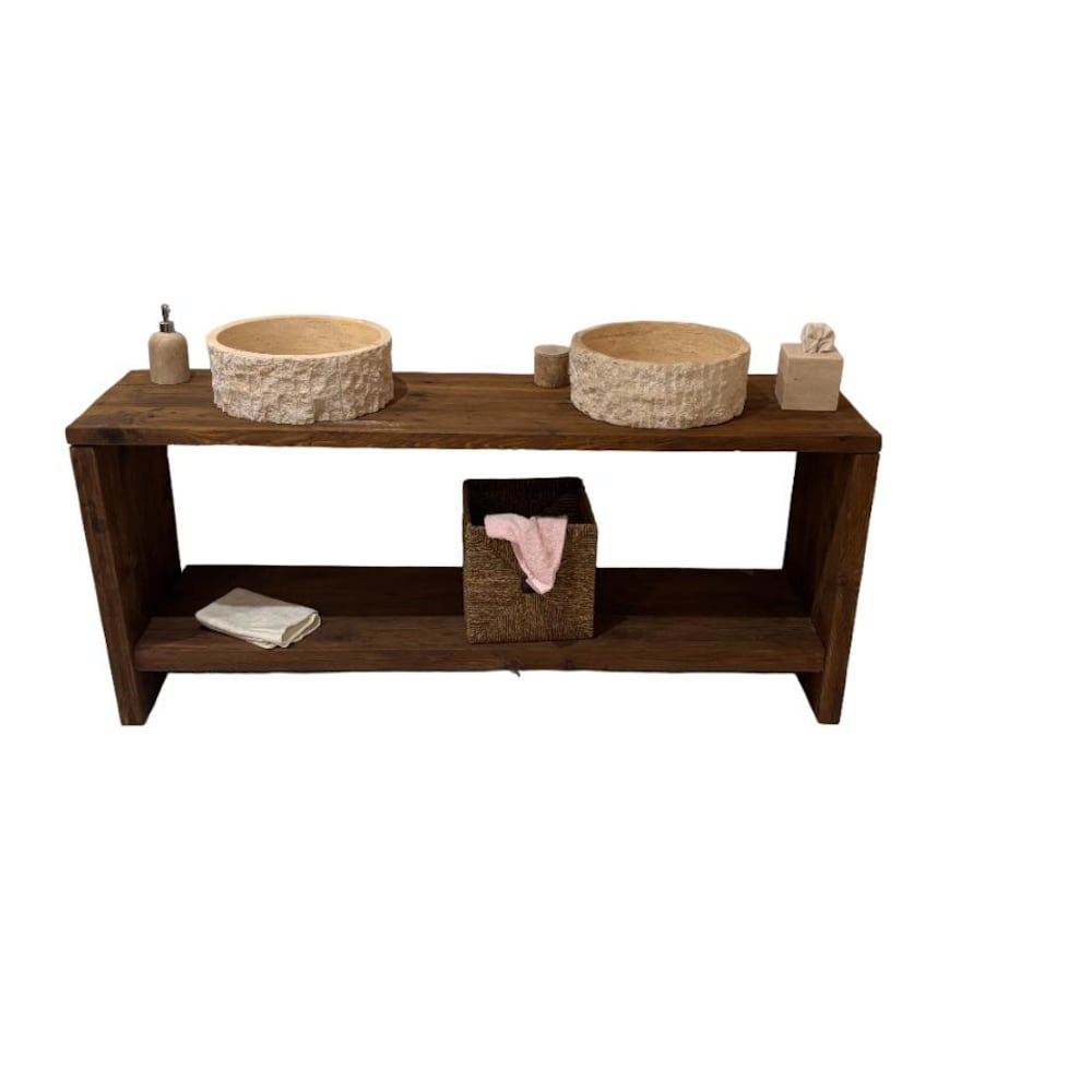 Custom Handmade Rustic Wooden Bathroom Vanity - Farmhouse Style Sink Shelf with Live Edge Reclaimed Handcrafted cabinet Wood Country Style - Image 10