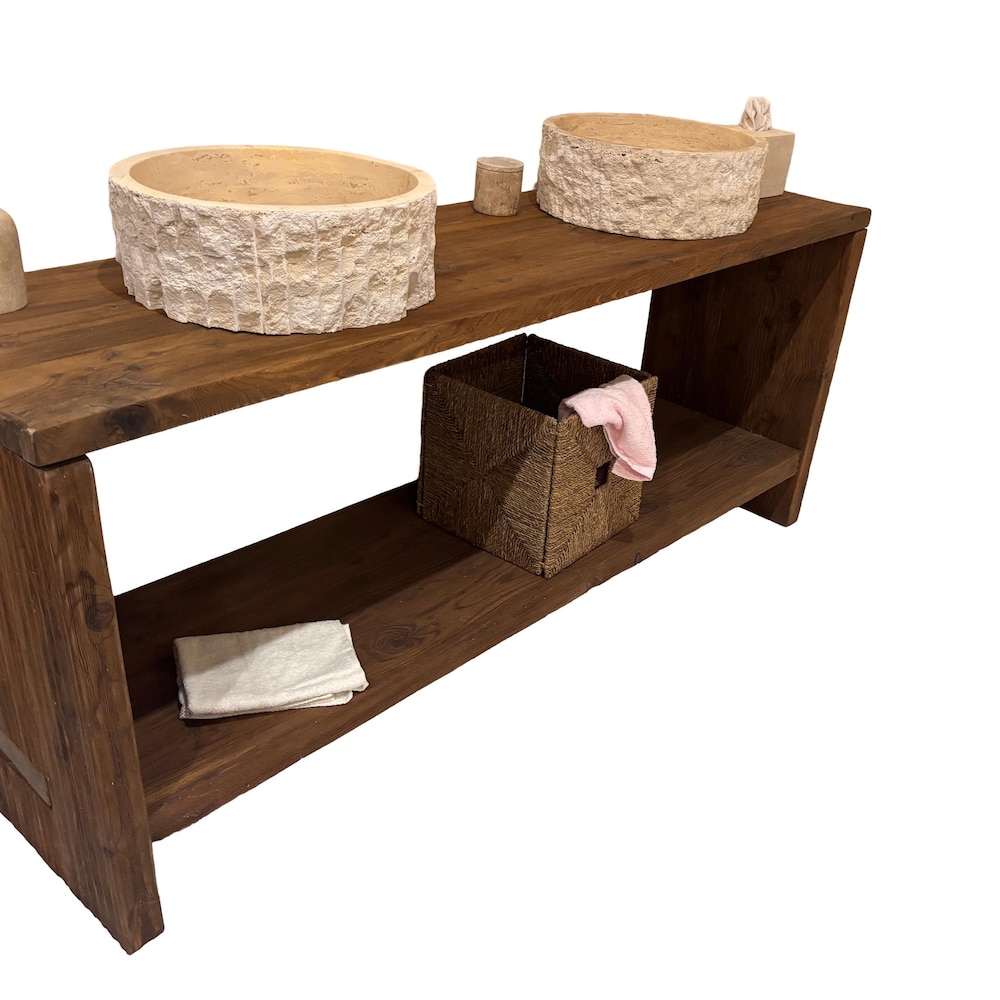 Custom Handmade Rustic Wooden Bathroom Vanity - Farmhouse Style Sink Shelf with Live Edge Reclaimed Handcrafted cabinet Wood Country Style - Image 4