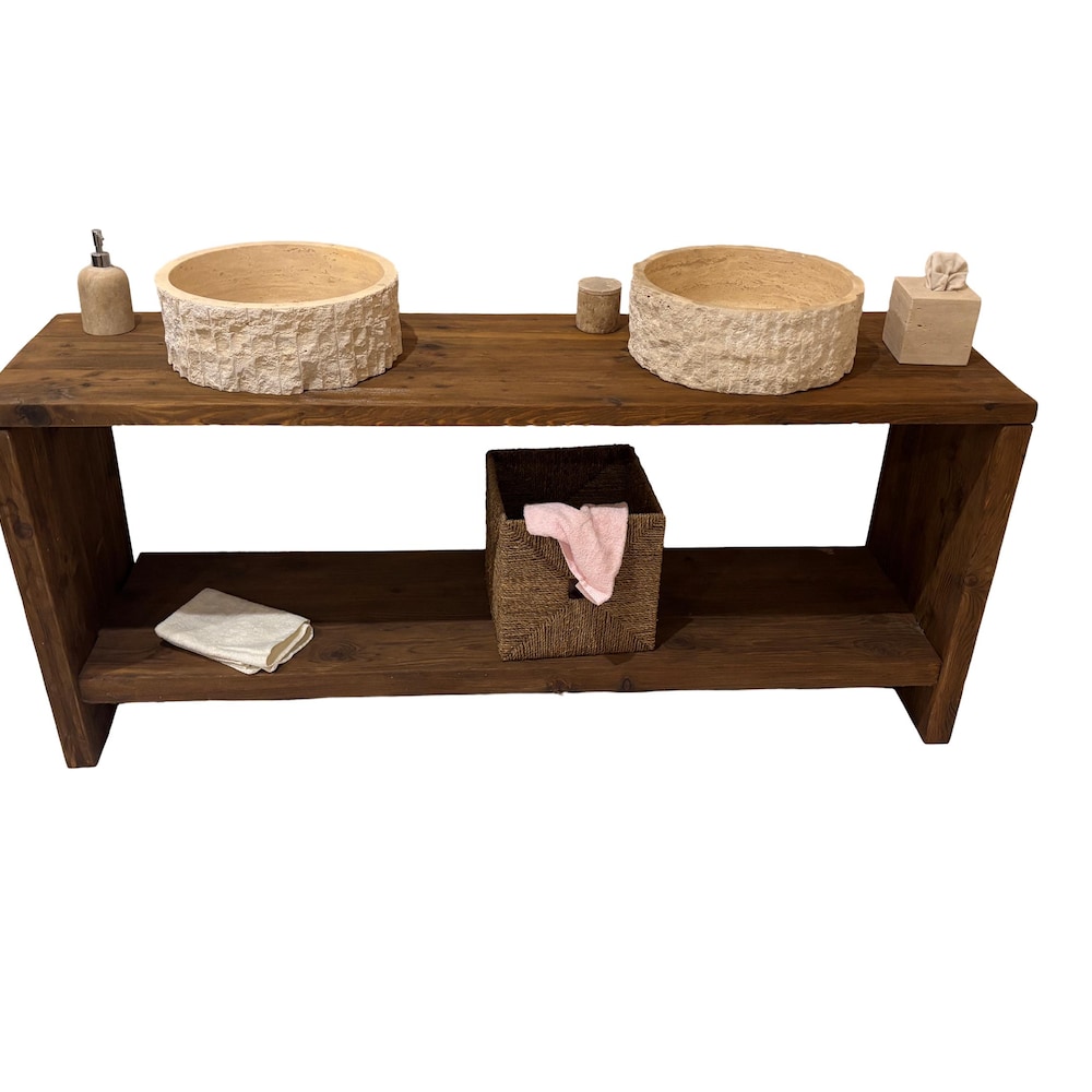 Custom Handmade Rustic Wooden Bathroom Vanity - Farmhouse Style Sink Shelf with Live Edge Reclaimed Handcrafted cabinet Wood Country Style - Image 3