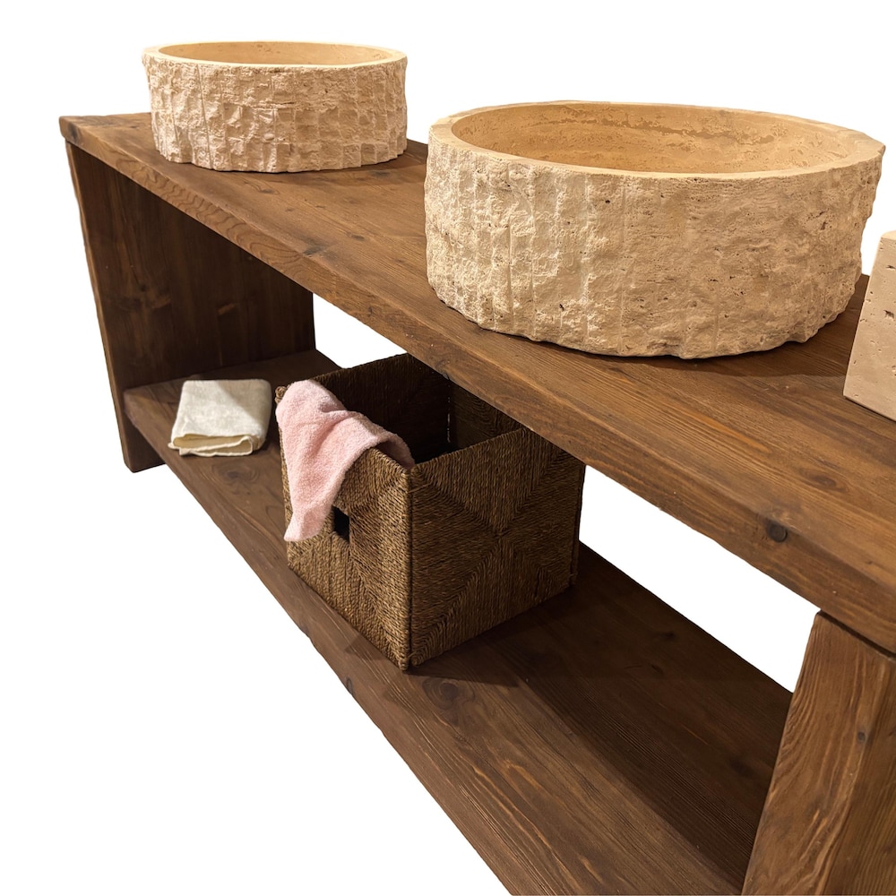 Custom Handmade Rustic Wooden Bathroom Vanity - Farmhouse Style Sink Shelf with Live Edge Reclaimed Handcrafted cabinet Wood Country Style - Image 6