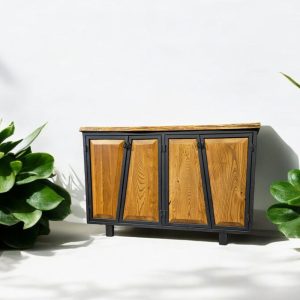 Live Edge Walnut Console Table, 4-Door Modern Wooden & Metal Storage Cabinet, Natural Wood Entryway - Living Room Furniture