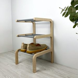 3 Tier Shoe Shelf Rack for Small Spaces | Narrow Vertical Shoe Stand | Wooden Shoes Organizer for Entryway