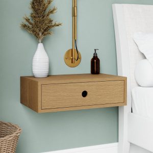 Floating Modern Nightstand with Drawer Mid Century Modern Bedside Table in Solid White Oak Scandinavian Minimalist Wood Nightstand