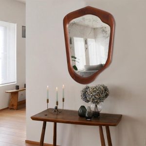 Real Walnut Wooden Frame Mirror,  Asymmetrical Mirror, Irregular Mirror,  Bathroom Mirror, Vanity Mirror, Wavy Mirror, Home Decor Mirror
