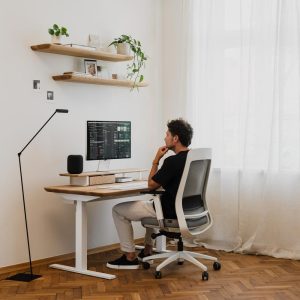 Standing Desk Pro Bundle - Solid Wood Standing Desk with Grommet and Cable Tray, White Legs, Adjustable-Height Desk, Handmade Computer Desk