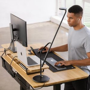 Oakywood Solid Wood Standing Desk - Black legs, Sitting to Standing Desk, Adjustable-Height Desk, Electric Desk, Handcrafted Computer Desk