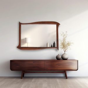 Real Walnut Wooden Frame Mirror,  Asymmetrical Mirror, Irregular Mirror,  Bathroom Mirror, Vanity Mirror, Wavy Mirror, Home Decor Mirror