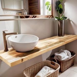 Wooden Rustic Live Edge Bathroom Vanity – Handcrafted Solid Floating Shelf – Custom Farmhouse  Single or Double Sinks – Unique Small Vanity
