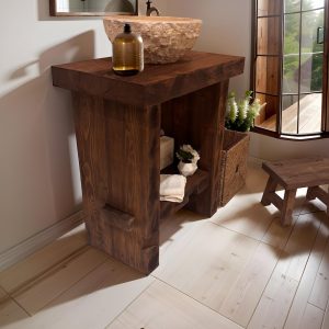 Custom Handmade Rustic Wooden Bathroom Vanity - Farmhouse Style Sink Shelf with Live Edge Reclaimed Handcrafted cabinet Wood Country Style