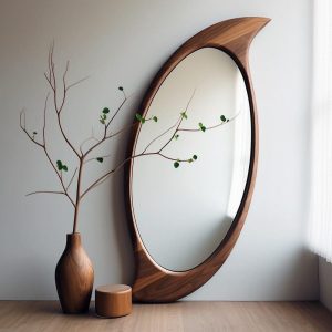 Real Walnut Wooden Frame Mirror,  Asymmetrical Mirror, Irregular Mirror,  Bathroom Mirror, Vanity Mirror, Wavy Mirror, Home Decor Mirror