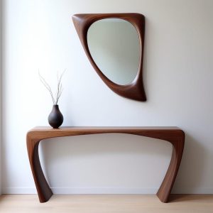 Real Walnut Wooden Frame Mirror,  Asymmetrical Mirror, Irregular Mirror,  Bathroom Mirror, Vanity Mirror, Wavy Mirror, Home Decor Mirror