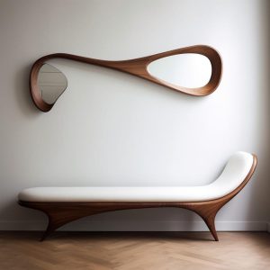 Real Walnut Wooden Frame Mirror,  Asymmetrical Mirror, Irregular Mirror,  Bathroom Mirror, Vanity Mirror, Wavy Mirror, Home Decor Mirror